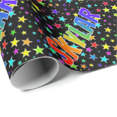 Papier Cadeau Rainbow Prénom "SKYLAR" + Stars (Coin rond)