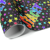 Papier Cadeau Rainbow Prénom "STACEY" + Stars (Coin rond)