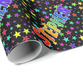 Papier Cadeau Rainbow Prénom "STEPHEN" + Stars (Coin rond)