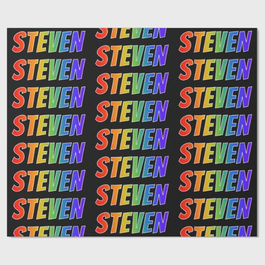 Papier Cadeau Rainbow Prénom "STEVEN"; Amusant et coloré (Plat)