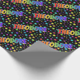 Papier Cadeau Rainbow Prénom "THEODORE" + Stars
