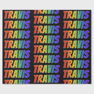 Papier Cadeau Rainbow prénom "TRAVIS"; amusant et coloré