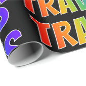 Papier Cadeau Rainbow prénom "TRAVIS"; amusant et coloré (Coin rond)