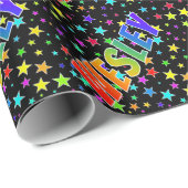 Papier Cadeau Rainbow Prénom "WESLEY" + Stars (Coin rond)