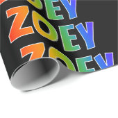 Papier Cadeau Rainbow Prénom "ZOEY"; Amusant et coloré (Coin rond)
