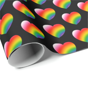 Papier Cadeau Rainbow Pride Gradient Hearts Motif