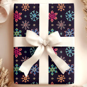 Papier Cadeau Rainbow Snowflakes Navy Blue Christmas