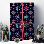 Papier Cadeau Rainbow Snowflakes Navy Blue Christmas
