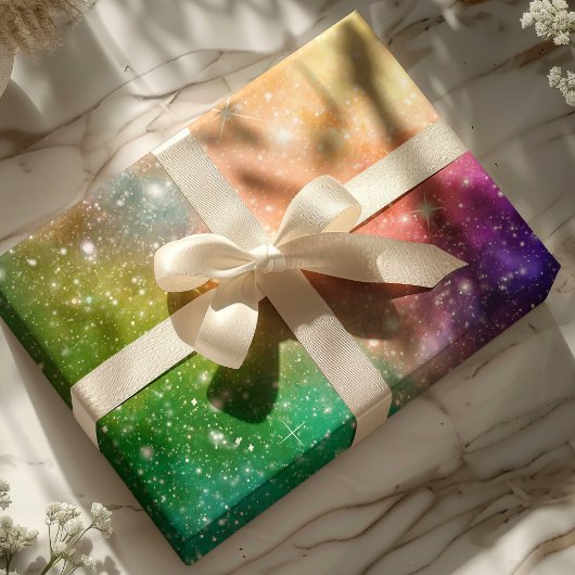 Papier Cadeau Rainbow Space Galaxy Nebula Cool Star Motif