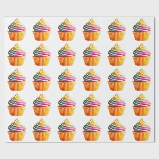 Papier Cadeau Rainbow Swirl Cupcake with Colorful Wrapper (Plat)