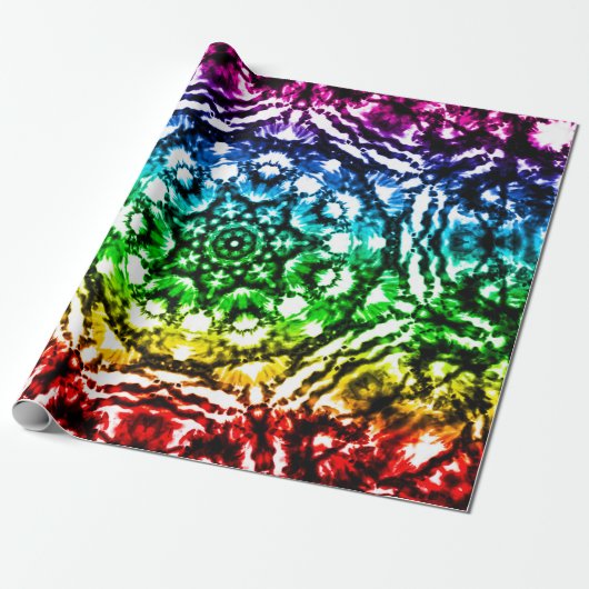 Papier Cadeau Rainbow Tie Dye Mandala Star Anniversaire (Déroulé)