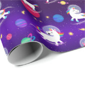 Papier Cadeau Rainbow Unicorns In Space Purple Ombre (Coin rond)