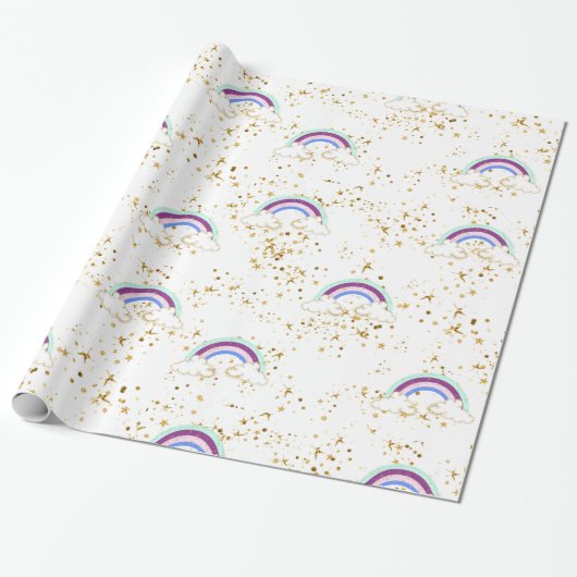 Papier Cadeau Rainbows Nuages Et Étoiles (Déroulé)