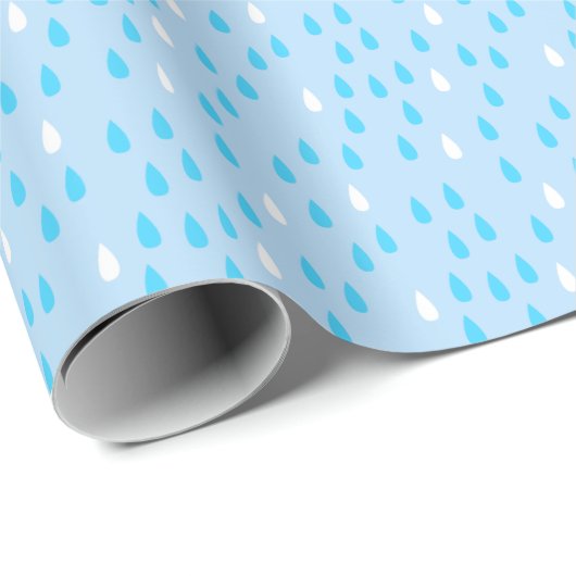 Papier Cadeau Rainday Blues Raindrops Pluie Bleu Blanc Motif (Coin rond)