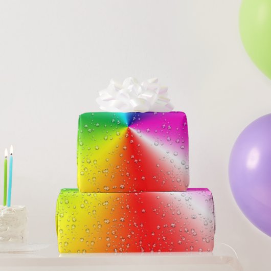 Papier Cadeau Raindrops Sur Neon Rainbow Abstrait (Cadeaux de fête)