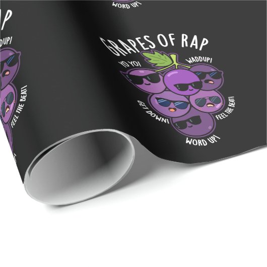 Papier Cadeau Raisins De Rap Funny Fruit Pun Dark BG (Coin rond)