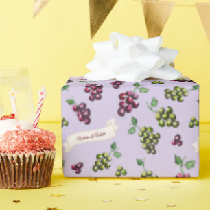 Papier Cadeau Raisins de vin élégants personnalisés Aquarelle su