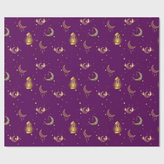 Papier Cadeau Ramadan Kareem Aïd Moubarak Islamique Noir Violet (Plat)