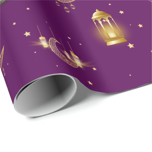Papier Cadeau Ramadan Kareem Aïd Moubarak Islamique Noir Violet (Coin rond)