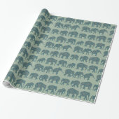 Papier Cadeau Rangées des éléphants de Paisley sur le Cadeau Ver (Déroulé)