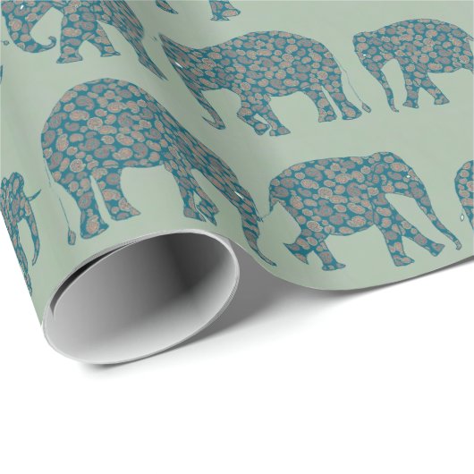 Papier Cadeau Rangées des éléphants de Paisley sur le Cadeau Ver (Coin rond)