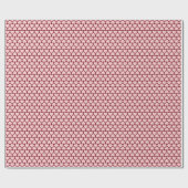 Papier Cadeau Rangées simples de petits cœurs roses sur fond rou (Plat)