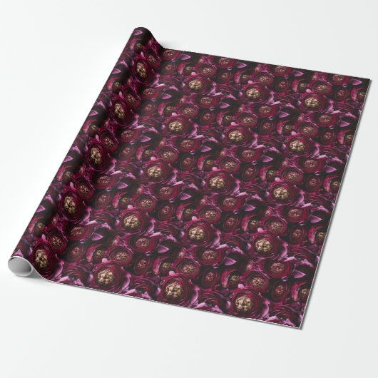 Papier Cadeau Ranunculus pourpre foncé, Gros Plan. (Déroulé)
