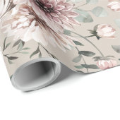 Papier Cadeau Ranunculus rose pâle Dahlias Eucalyptus Garden (Coin rond)