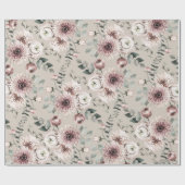 Papier Cadeau Ranunculus rose pâle Dahlias Eucalyptus Garden (Plat)