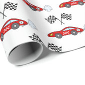Papier Cadeau Rapide un rouge voiture de course rétro à damiers (Coin rond)