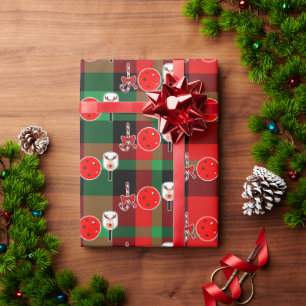 Papier Cadeau Raquette de Pickleball de Noël Joie Rouge Vert Car