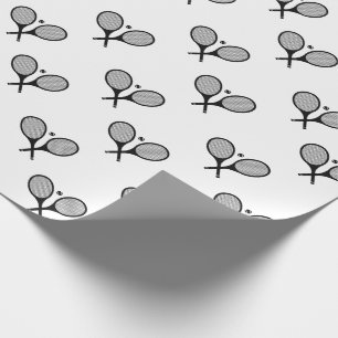 Papier Cadeau Raquettes de tennis minimalistes noir & blanc élég