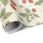 Papier Cadeau Raspberry Fruit Bunches with Leaves and Blossom (Coin rond)