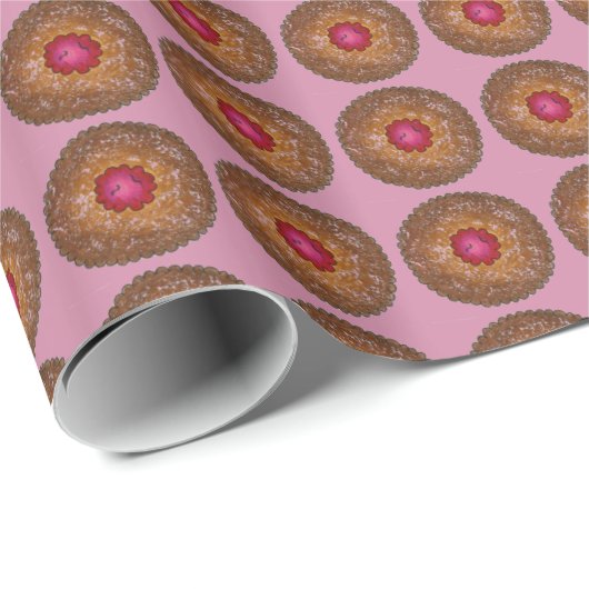 Papier Cadeau Raspberry Linzer Torte Noël Cookie Holiday (Coin rond)