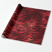 Papier Cadeau Raspberry Ruby Black Tiger Animal Red Metallic (Déroulé)