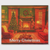 Papier Cadeau Rassemblement de famille de Noël cosy (Plat)