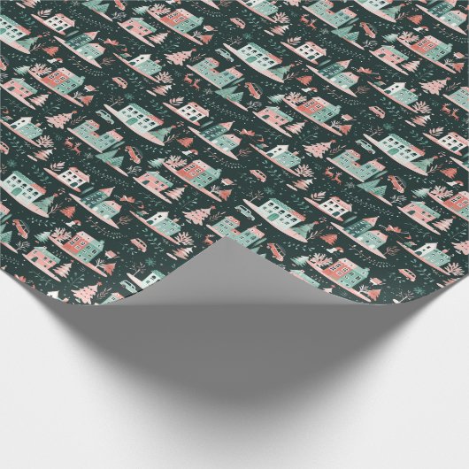 Papier Cadeau Rassemblement de village de Noël enchanté (Coin)