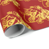 Papier Cadeau Rat chinois coupé en or avec des fruits 1 Nouvel A (Coin rond)
