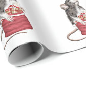 Papier Cadeau Rat de Noël de la Cute Festive (Coin rond)