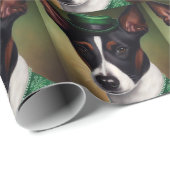 Papier Cadeau Rat Terrier Chien en robe de fête St. Patrick (Coin rond)
