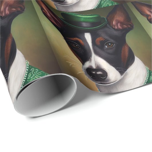 Papier Cadeau Rat Terrier Chien en robe de fête St. Patrick (Coin rond)