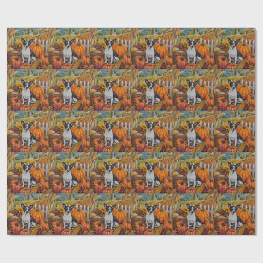 Papier Cadeau Rat Terrier Chien Moisson Automne Thankgiving (Plat)