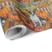 Papier Cadeau Rat Terrier Chien Moisson Automne Thankgiving (Coin rond)