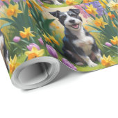 Papier Cadeau Rat Terrier Fleurs de printemps de chien Peinture (Coin rond)
