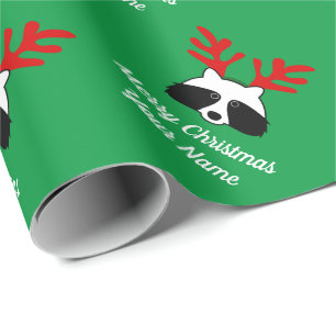 Papier Cadeau Raton laveur amusant avec des cerfs Noël