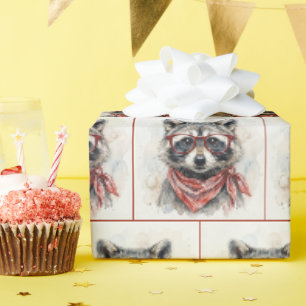 Papier Cadeau Raton laveur portant des lunettes rouges
