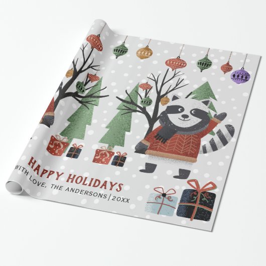 Papier Cadeau Ratons et arbres d'hiver Joyeuses vacances Noël (Déroulé)