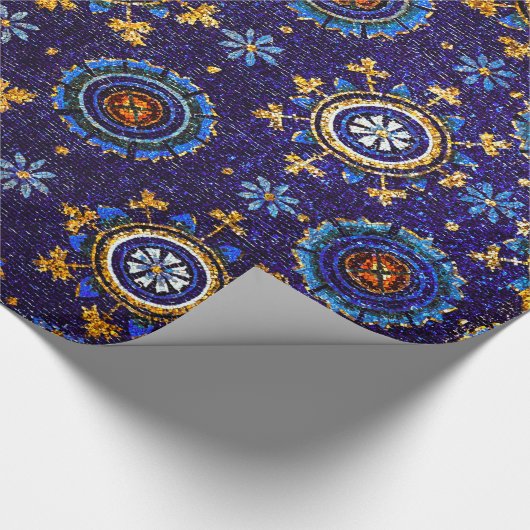 PAPIER CADEAU RAVENNA BYZANTINE MOSAÏQUES, ÉTOILES, NUIT BLEUE S (Coin)