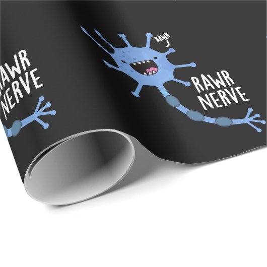 Papier Cadeau Rawr Nerve Funny Neuron Nerve Pun Dark BG (Coin rond)