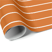Papier Cadeau Rayé horizontal fin orange brûlé et blanc (Coin rond)